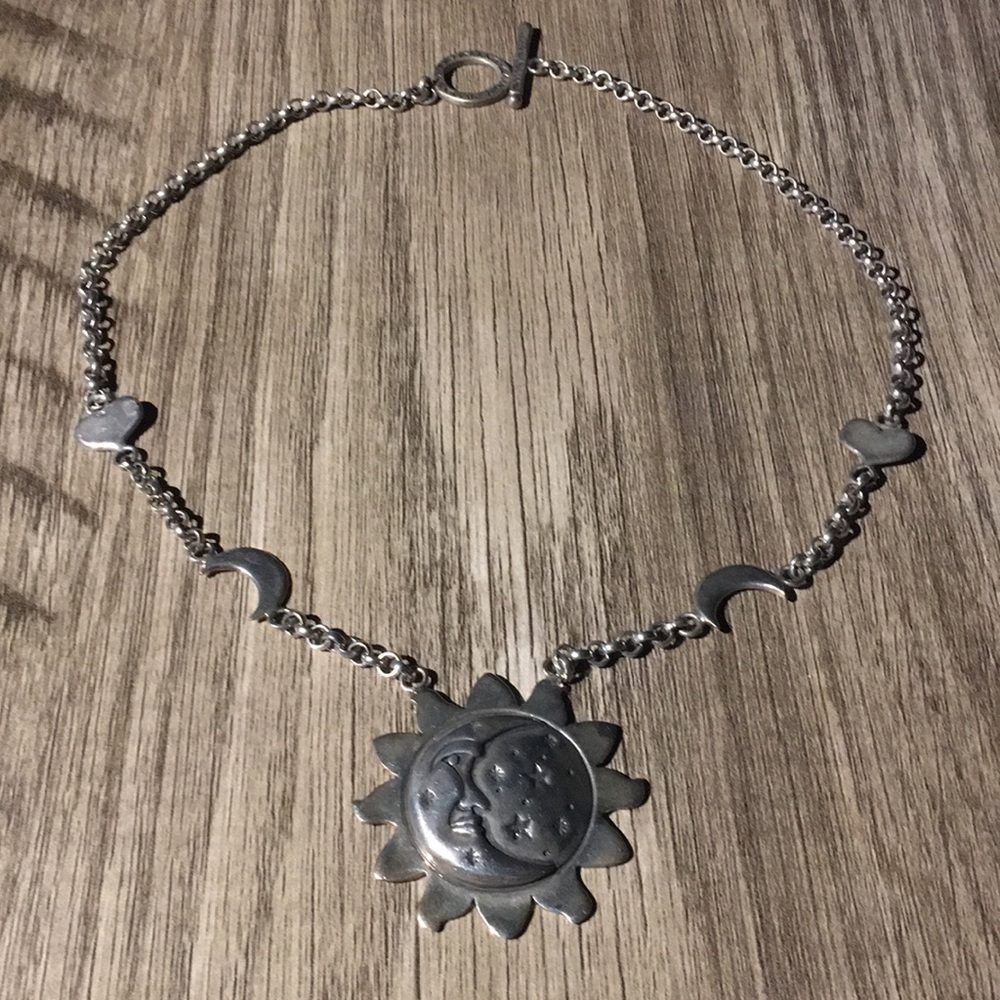 Sterling silver 925 moon hear sun necklace